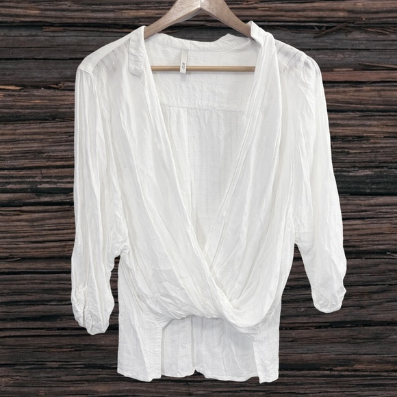 Elan White Puff Sleeve Wrap Blouse - Picture 1 of 3